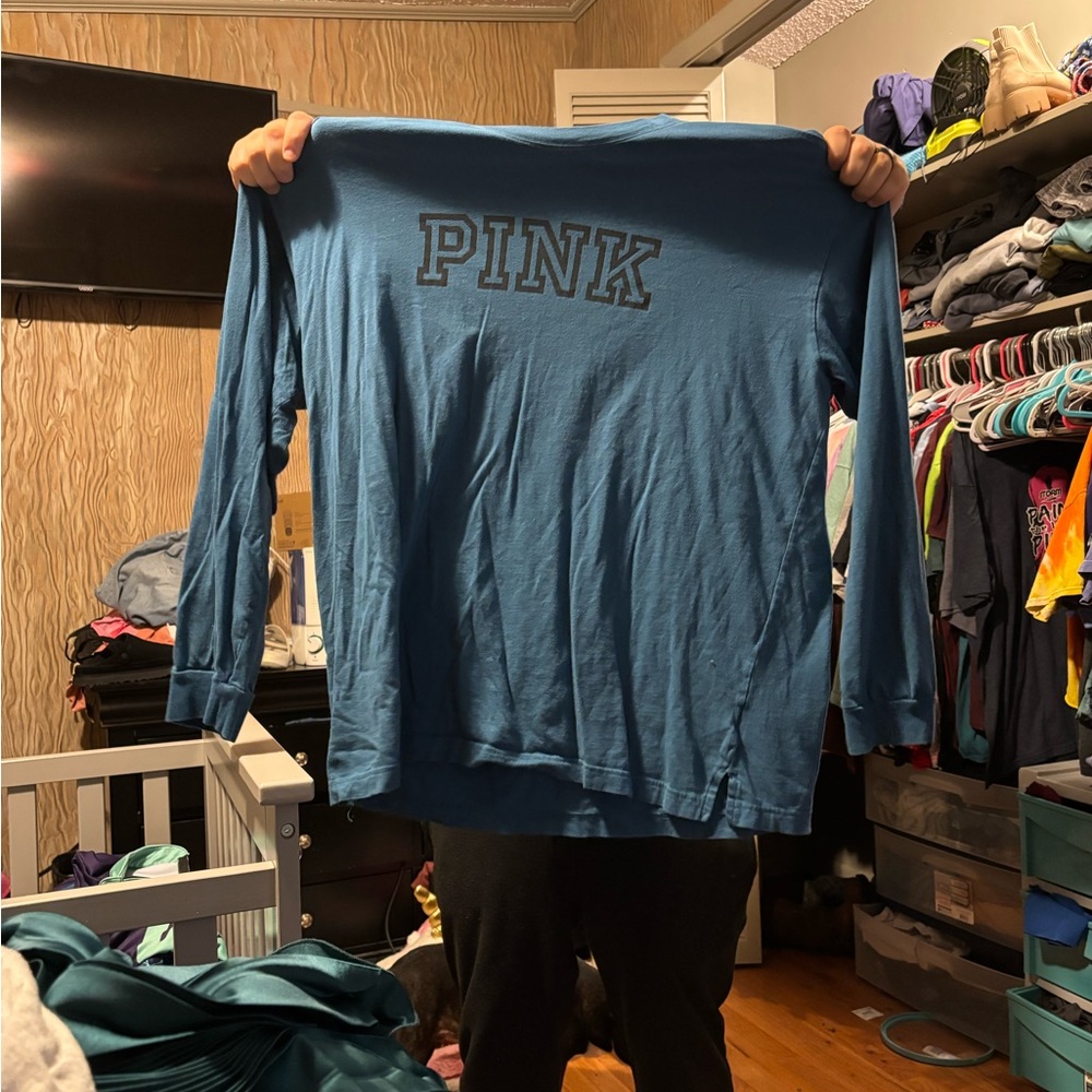 PINK Victoria's Secret Blue Long Sleeve Tee